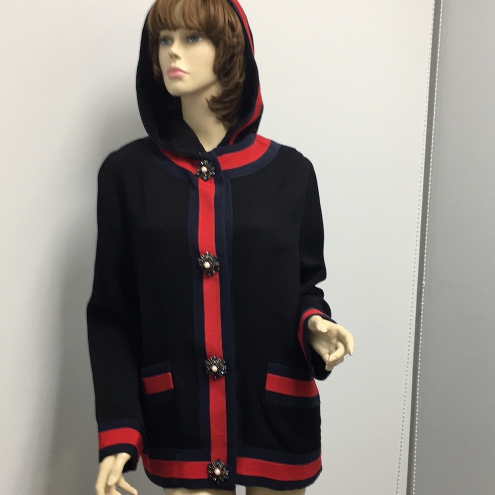 Gucci jacket hoodie black red navy snaps size 40